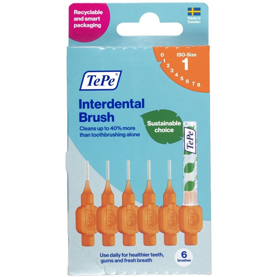 TePe Scovolini interdentali misura 1 arancio 0,45 mm, scatola di carta 6 pz.