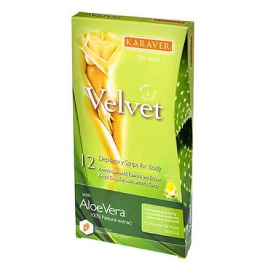 Velvet Aloe Vera Body Waxing Strips, 12 pieces, Karaver