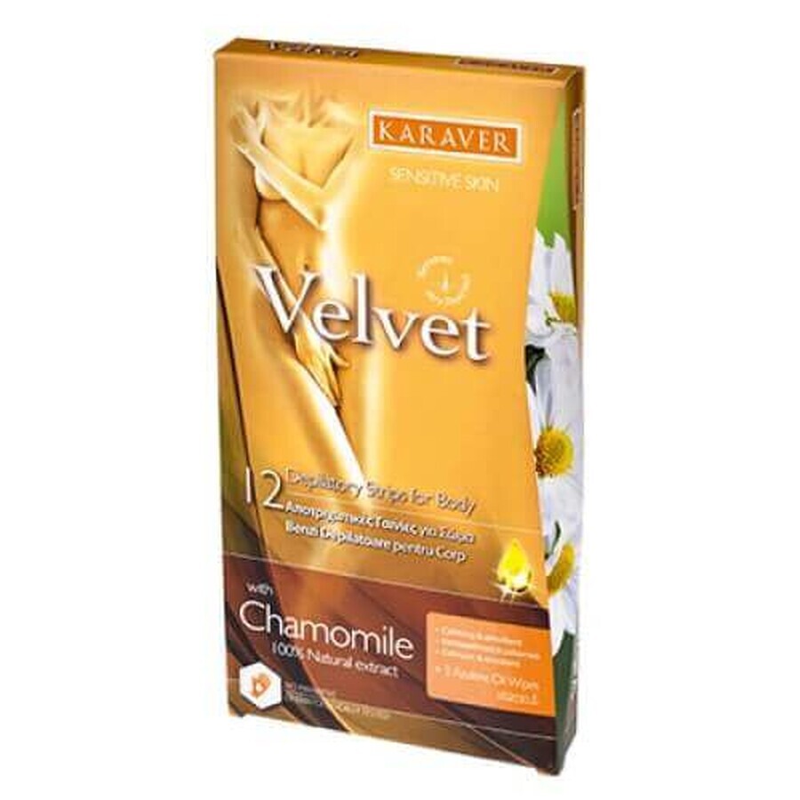 Body depilatory strips with Chamomile Velvet, 12 pieces, Karaver