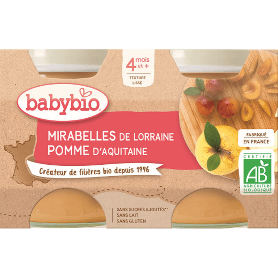 Babybio gustare cu fructe mirabelle și măr 2 x 130 g