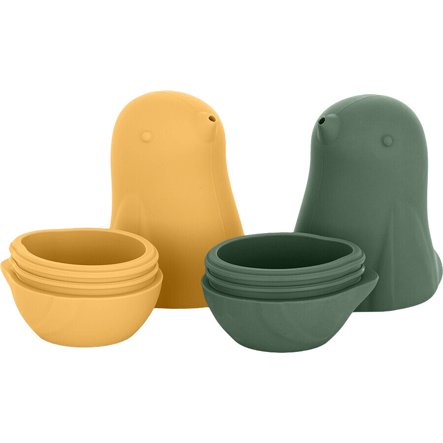 Petite&Mars Juguetes de silicona para el baño - Love birds Ocre Verde 6m+