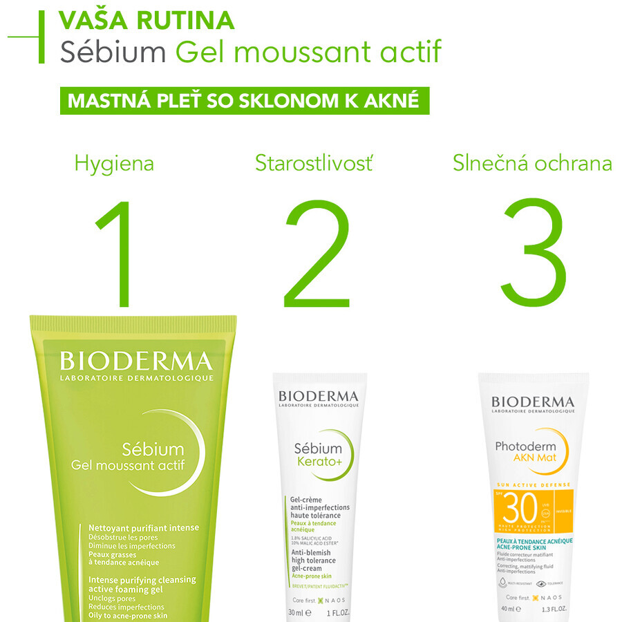 Bioderma Sébium Gel moussant actif gel de curățare pentru ten gras și acnee 200 ml