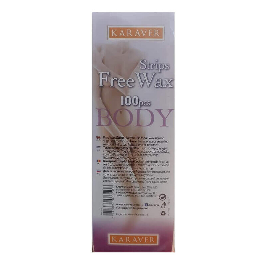 Hair removal strips for body Free Wax, 100 pieces, Karaver