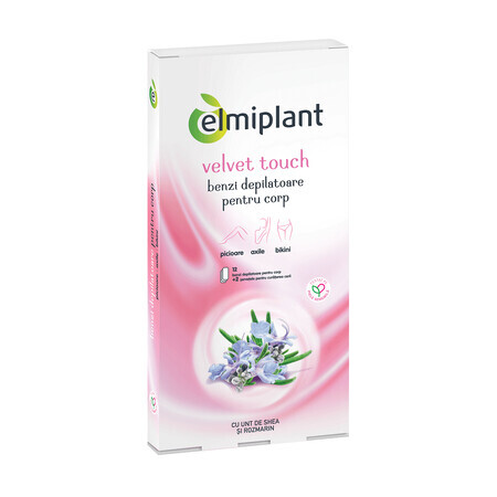 Strisce depilatorie per il corpo Velvet touch, 12 strisce + 2 tovaglioli, Elmiplant