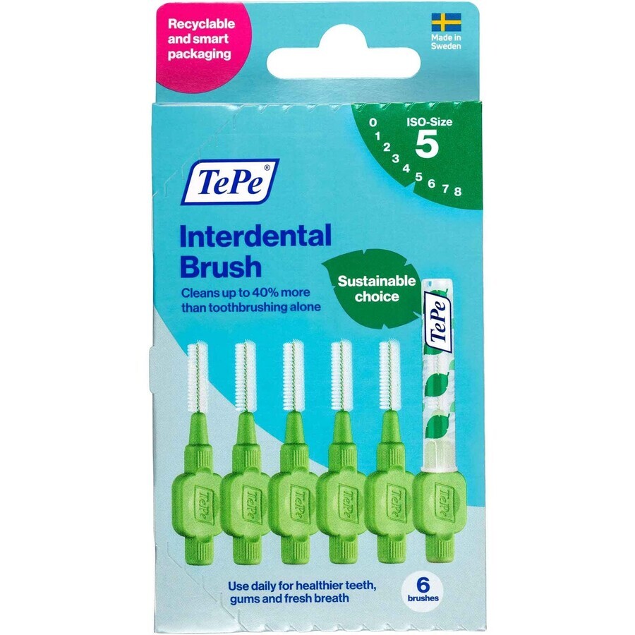 TePe Scovolini interdentali misura 5 verde 0,8 mm, scatola di carta 6 pz.