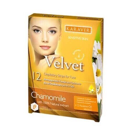 Strisce depilatorie per il viso con estratto di camomilla Velvet, 12 pezzi, Karaver