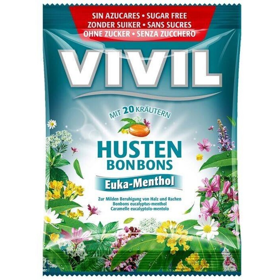 Vivil gouttes aromatisées à l'eucalyptus et à la menthe avec 20 herbes, sans sucre