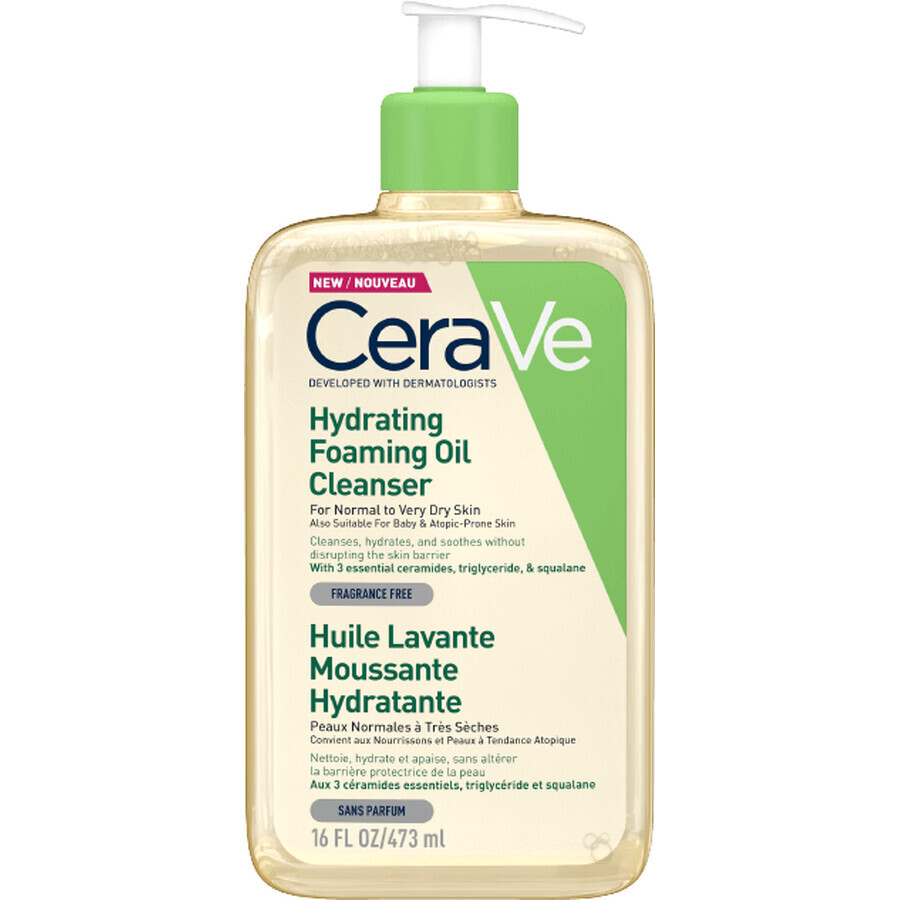 CeraVe Hydraterende Reinigende Schuimende Olie met 3 ceramiden en essentiële lipiden 473 ml