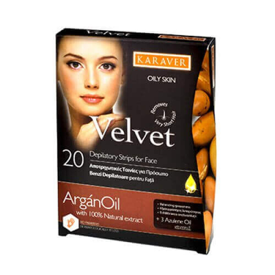 Hair removal strips for face with argan oil Velvet, 20 pieces, Karaver