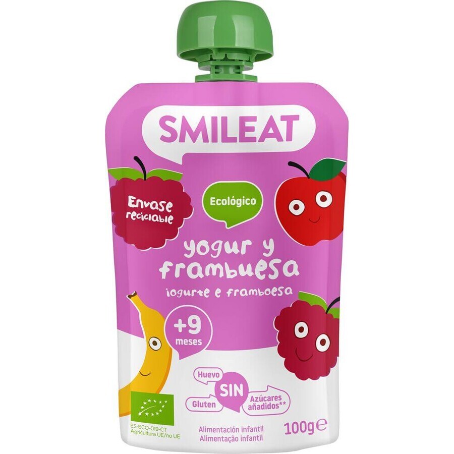 Smileat Bolsa de yogur ecológico con frambuesas 100 g