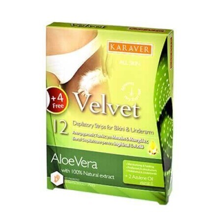 Hair removal strips for bikini line with aloe vera Velvet, 12 pieces, Karaver