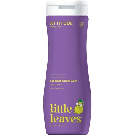 Attitude Baby sapone e shampoo per il corpo (2 in 1) all'aroma di vaniglia e pera Little leaves 473 ml