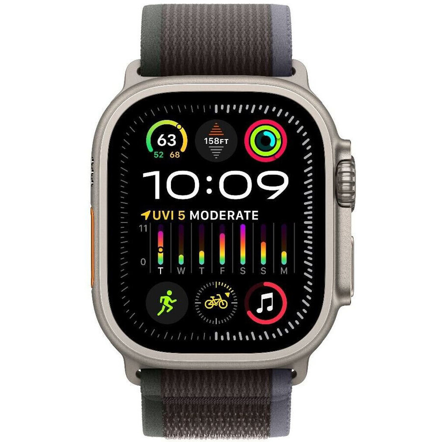 Apple Watch Ultra 2 GPS + Cellular, carcasă din titan de 49 mm cu buclă Blue/Black Trail Loop - M/L