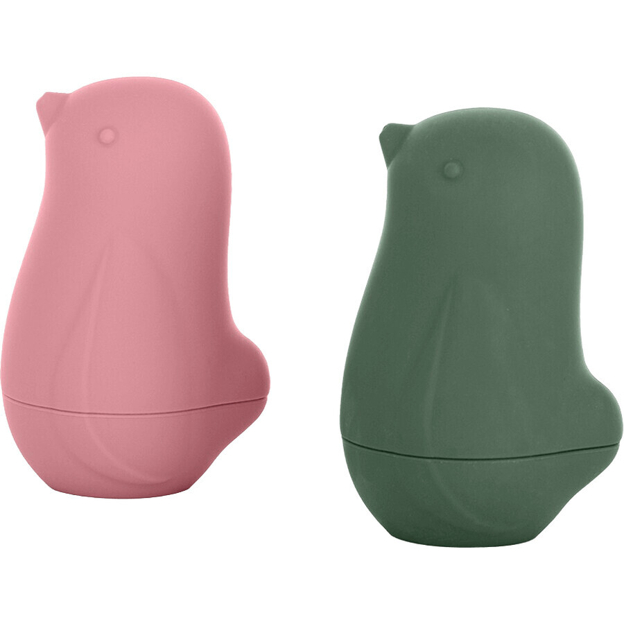 Petite&Mars Giocattoli da bagno in silicone - Uccelli d'amore Verde Rosa 6m+