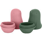 Petite&Mars Giocattoli da bagno in silicone - Uccelli d'amore Verde Rosa 6m+