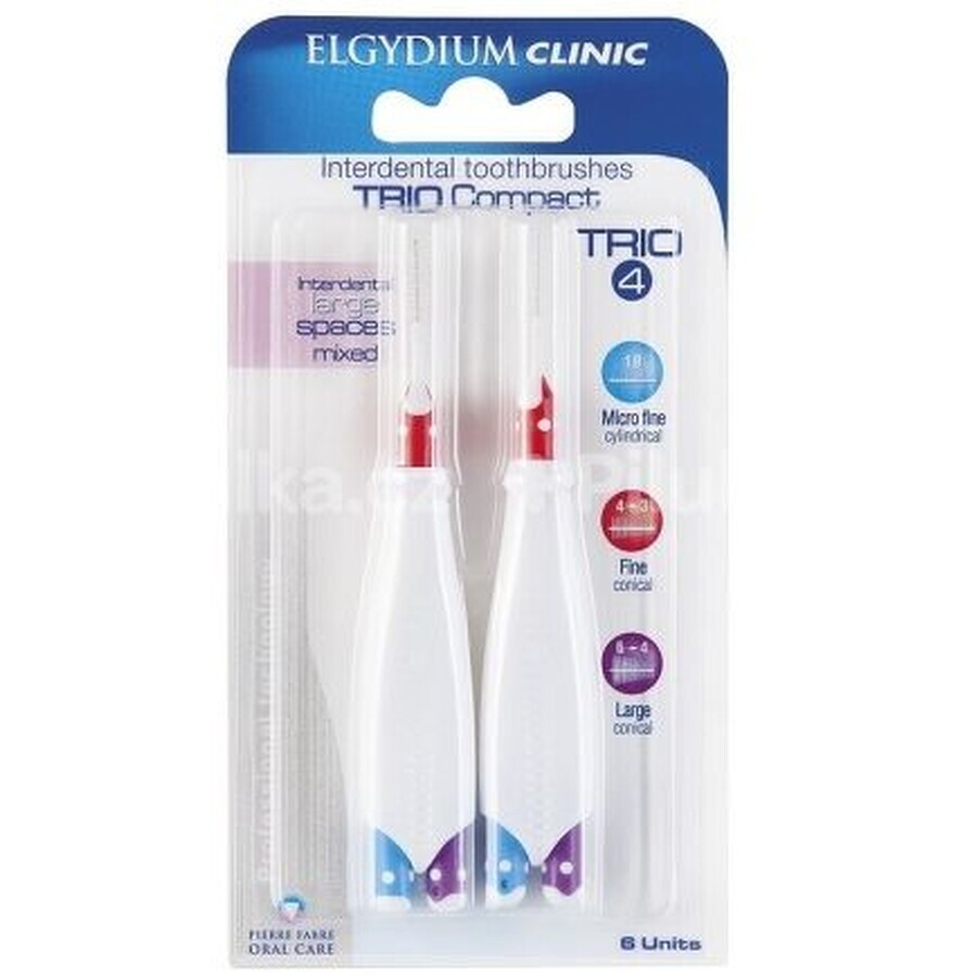 Elgydium Clinic Trio Compact - Trio 4 interdental brushes in holder 6 pcs