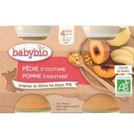 Babybio gustare cu fructe piersică, măr 2 x 130 g