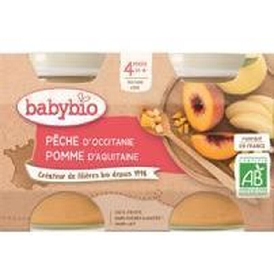 Babybio gustare cu fructe piersică, măr 2 x 130 g