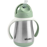 Beaba Bicchiere con cannuccia in acciaio inox verde salvia 250 ml