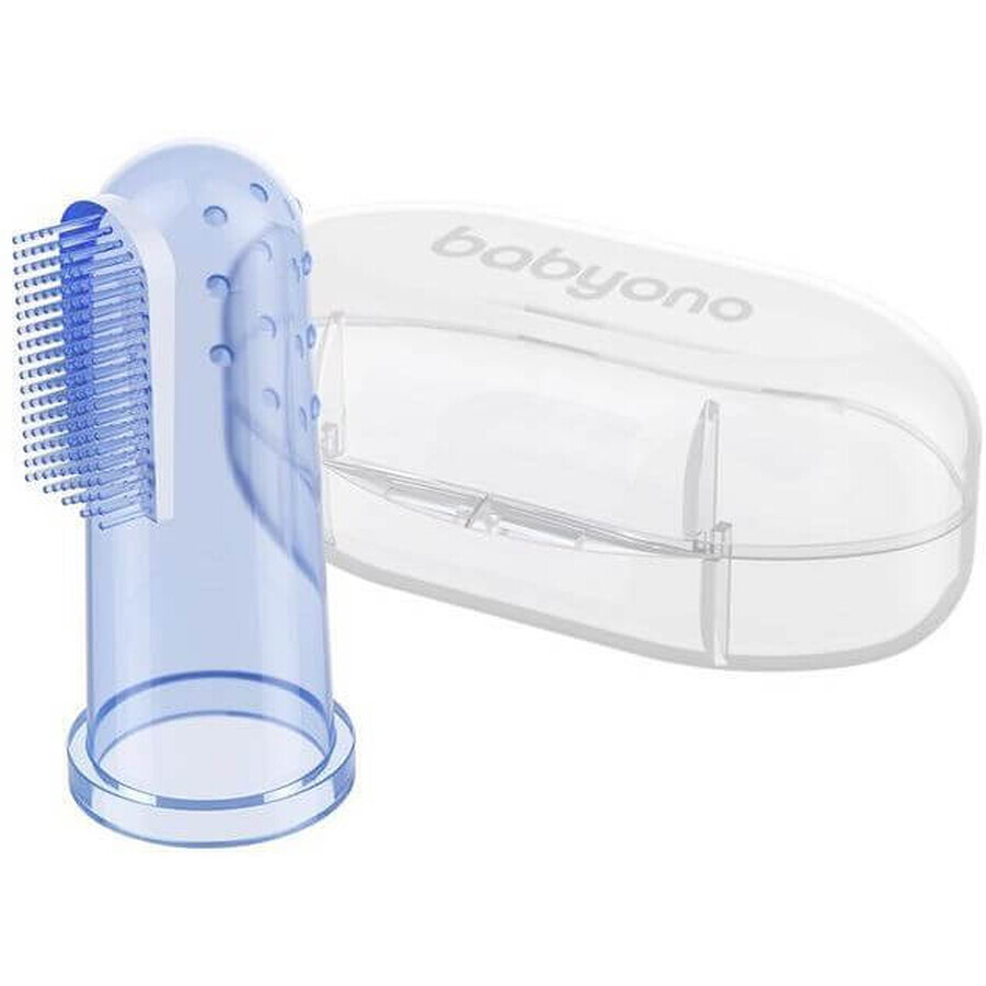 BabyOno Toothbrush Zahnbürste mit Finger Zahnbürste mit Box blau