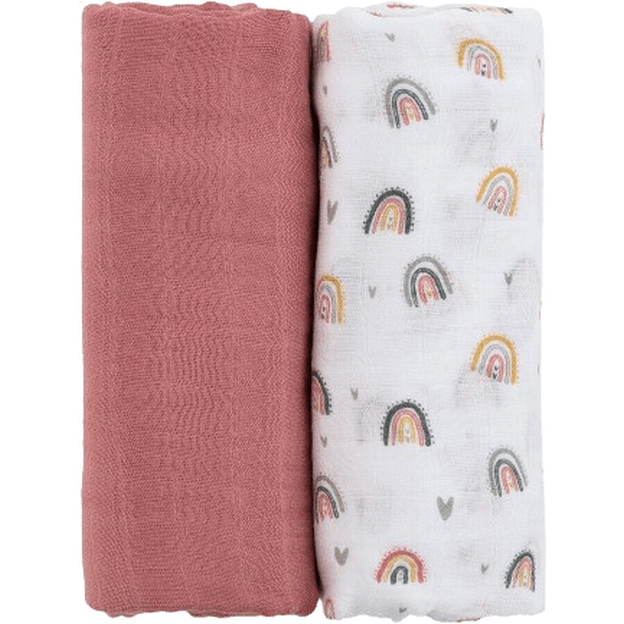 Petite&Mars Coperta in mussola di bambù Misty Rose Rainbow 2in1, 120 x 120 cm 2 pezzi