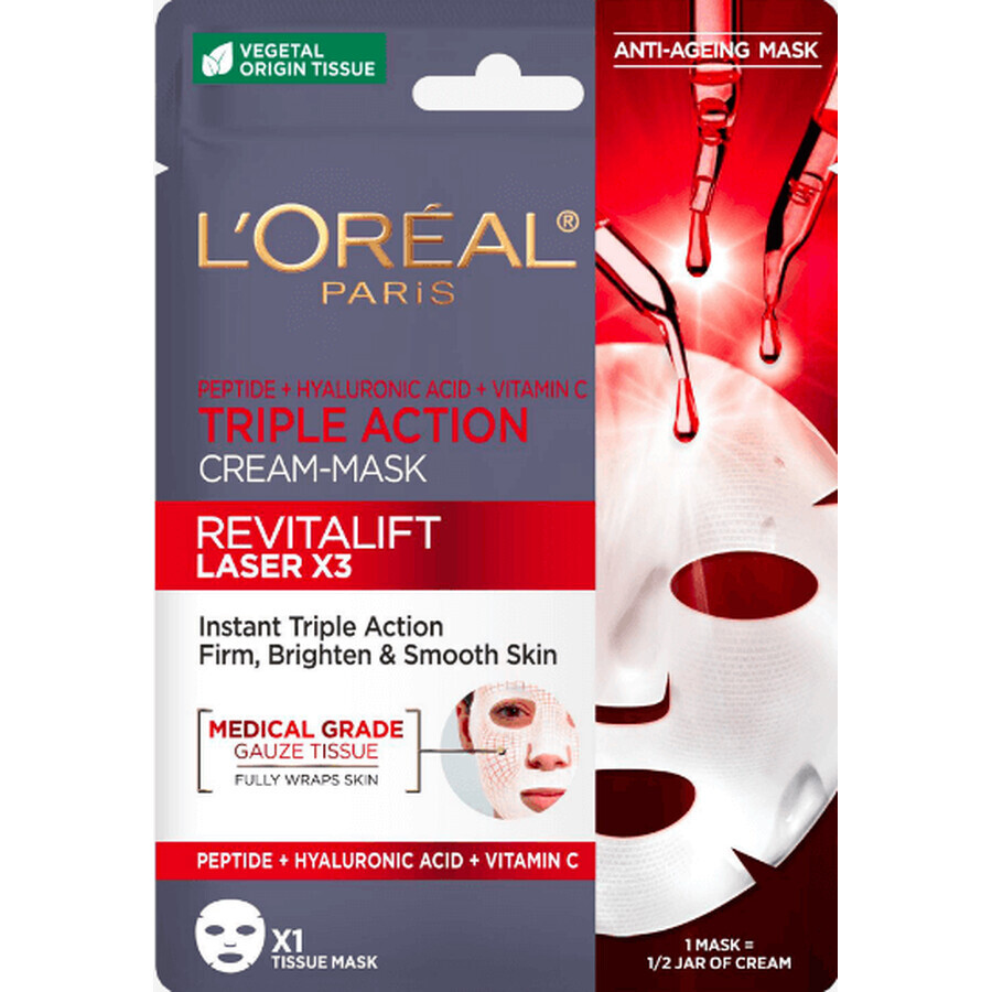 L'Oréal Paris Revitalift Laser X3 Maschera viso anti-età a tripla azione 28 g