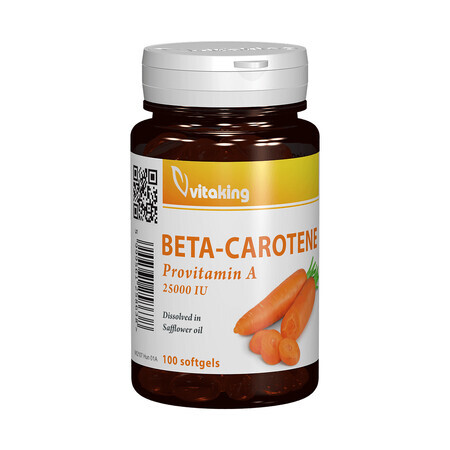 Beta-carotene naturale 25000 UI, 100 capsule di gelatina, Vitaking