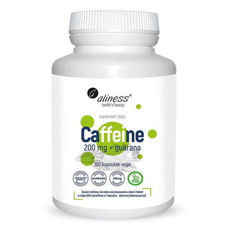 Caffeina 200 mg con guaranà, 100 capsule vegetali, Aliness