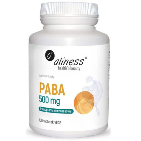 PABA (ácido p-aminobenzoico) 500 mg, 100 comprimidos vegetales Aliness