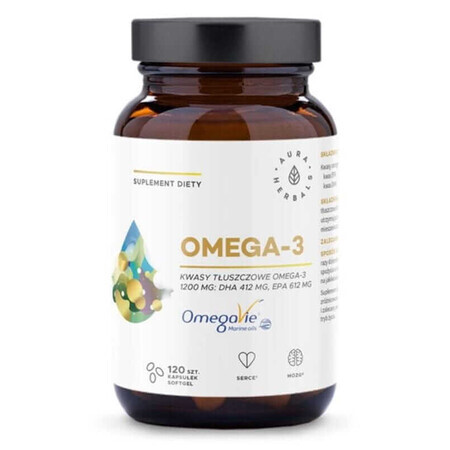 Omega-3 1200mg, 120 cápsulas de gelatina blanda Aura Herbals