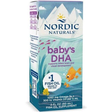 Baby's DHA Trane - acizi DHA pentru copii cu vit. D3, 60 ml Nordic Naturals