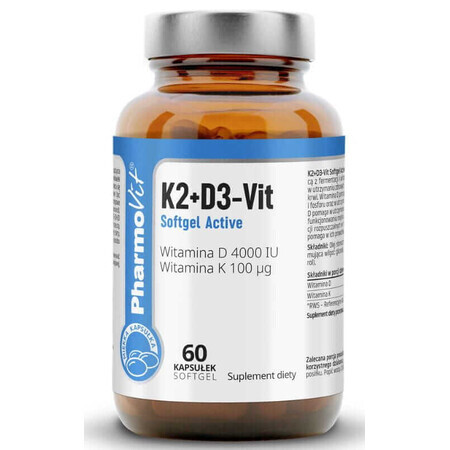 K2 + D3 4000 UI Vit Softgel Active 60 caps Pharmovit Etichetta pulita