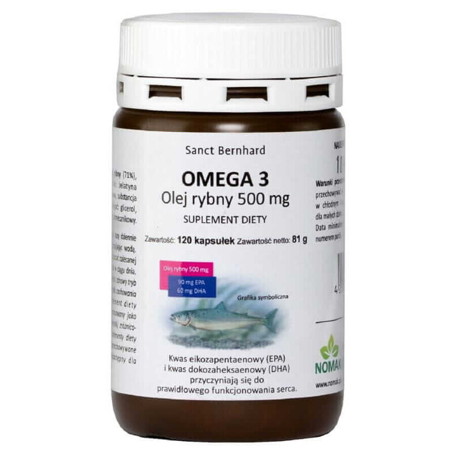 Omega 3 EPA e DHA olio di pesce 500 mg 120 capsule Sanct Bernhard