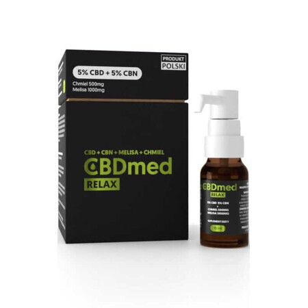 Ulei de cânepă relaxant 5% CBD + 5% CBN + Hamei și Melissa 10ml CBDmed