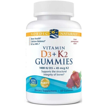 Nordic Naturals, Vitamina D3+K2 Gomme 60 gels gusto melograno