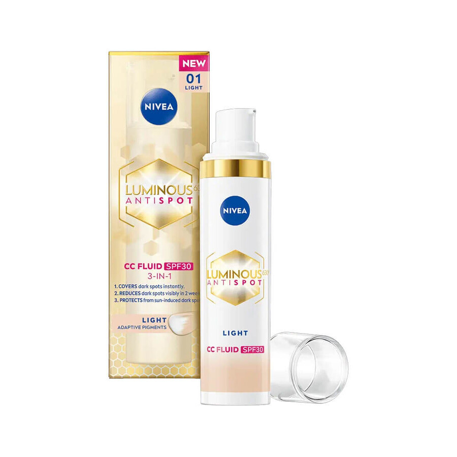 Crema fluida CC 3 in 1 con SPF 30 Luminosa, 01 Light, 30 ml, Nivea