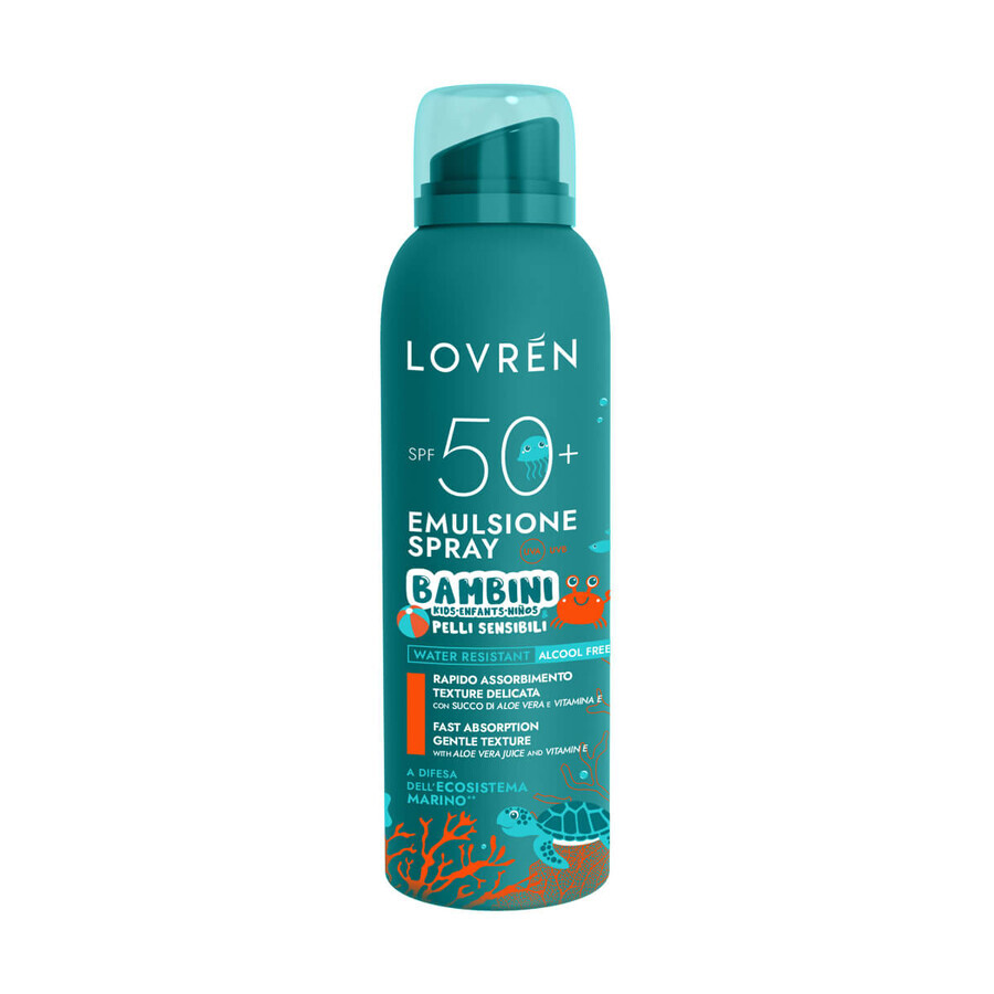 Protezione solare spray-emulsione per bambini con pelle sensibile SPF50+, 150 ml, Lovren