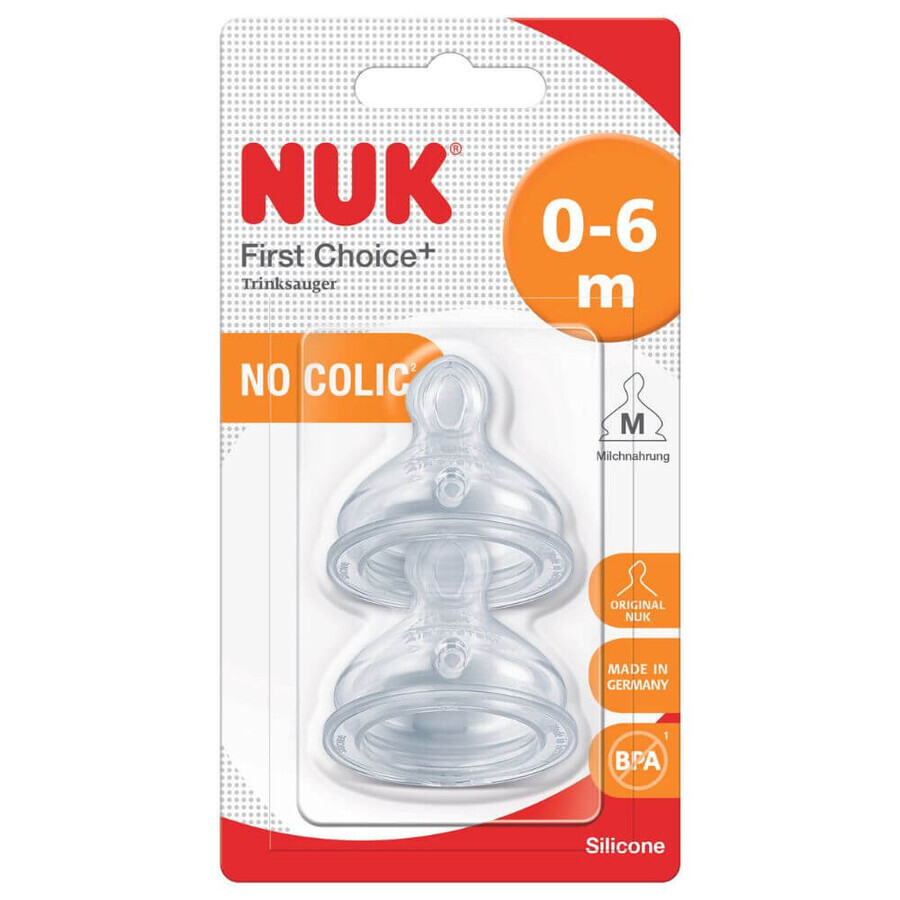 Silicone nipple with medium hole M1, 0-6 months, 2 pcs, Nuk