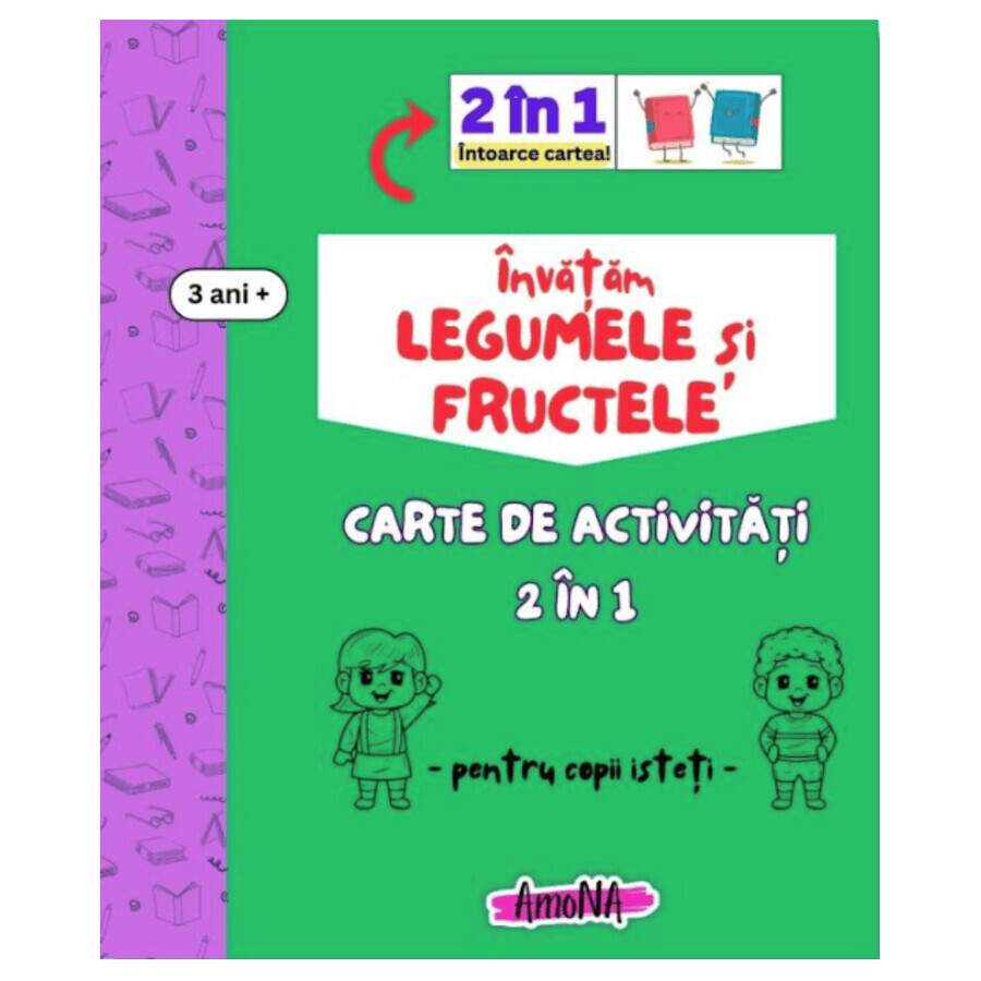 Libro di attività 2in1 Imparare la frutta e la verdura, +3 anni, Amona