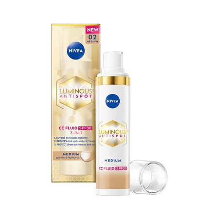 Crema-Fluido CC 3 in 1 con SPF 30 Luminoso, Medio 02, 30 ml, Nivea