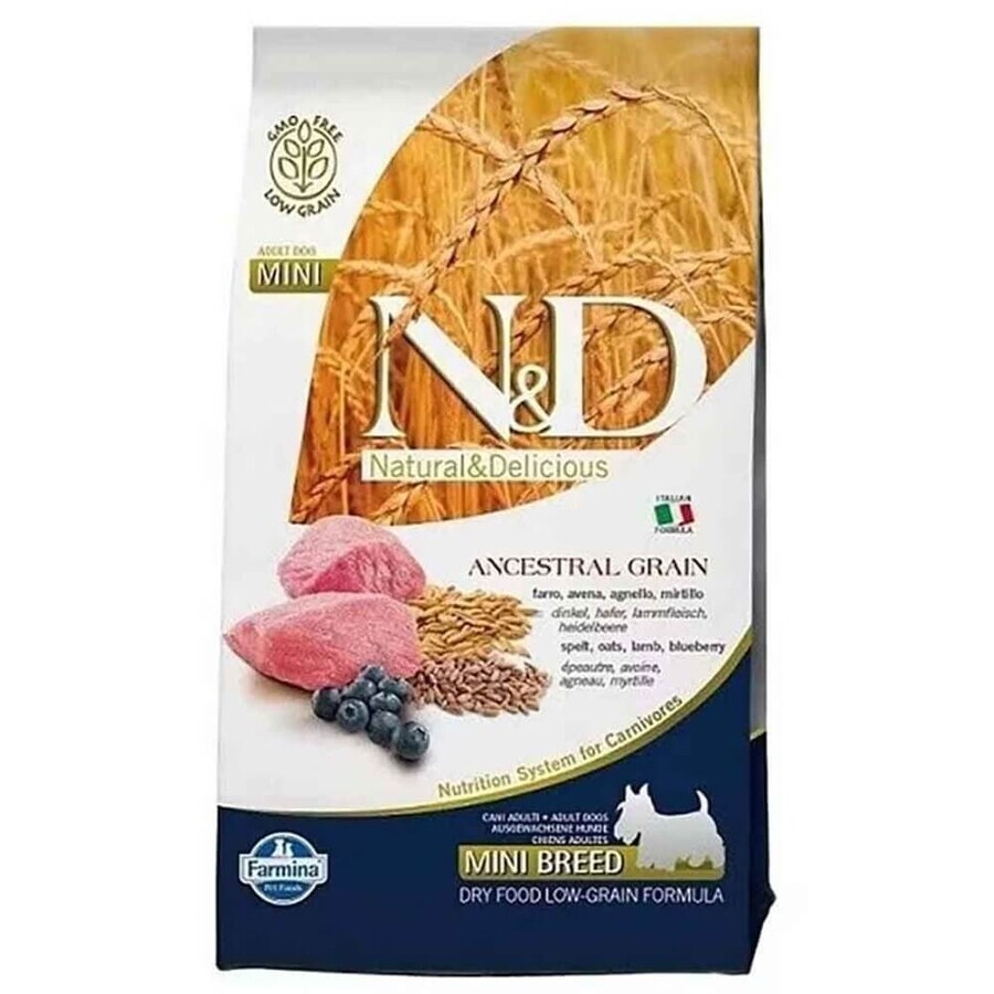 Cibo secco per cani con agnello, farro, avena e mirtilli rossi N&D Ancestral Grain Adult Mini, 800 g, Farmina