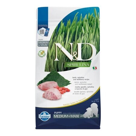 Cibo secco a base di agnello per cani N&D Spirulina Medium/Maxi Puppy, 2000 g, Farmina