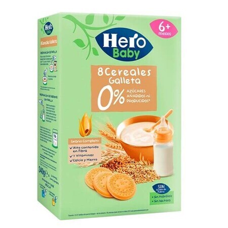 8 Cereali con biscotti, +6 mesi, 340 gr, Hero Baby