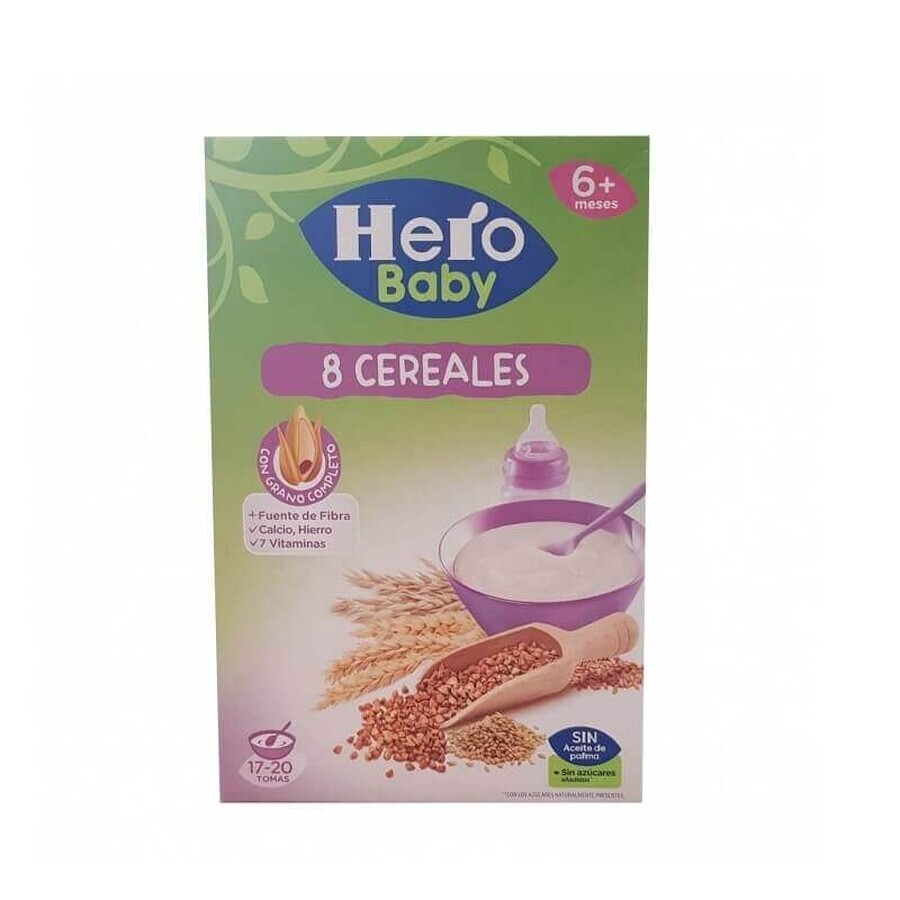 8 Cereali senza latte, +6 mesi, 500 g, Hero Baby