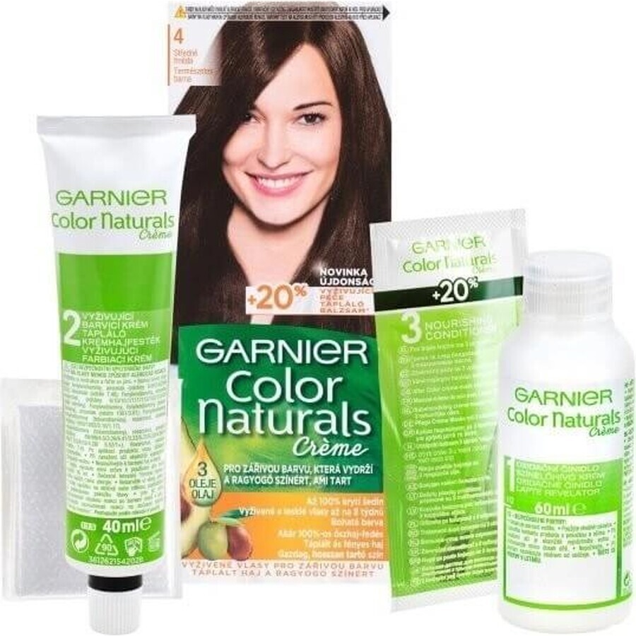 Garnier Color Naturals colore permanente per capelli 4 Castano Medio 1×1 pezzo, colore per capelli