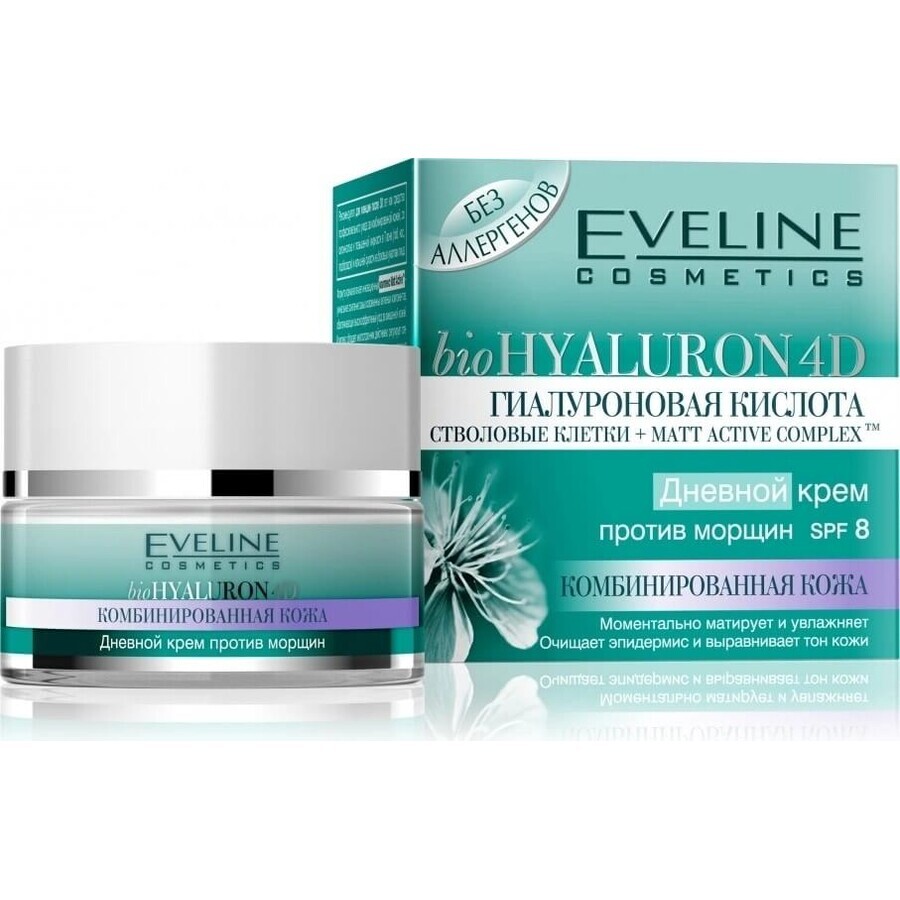 Eveline Hyaluron Clinic Crema de Día y Noche 30+ 1×50 ml, crema profundamente hidratante para las primeras arrugas