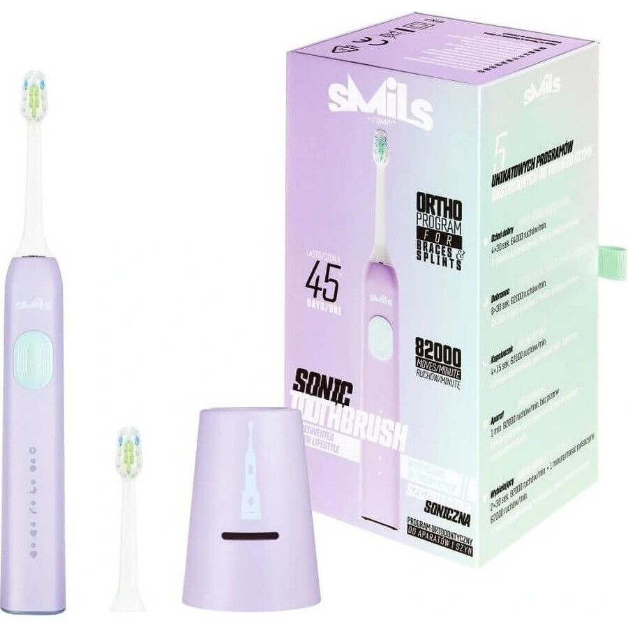 Vitammy Smils Brosse à dents sonique avec programme de nettoyage pour appareils dentaires, violet 1×2 pcs, brosse à dents électrique