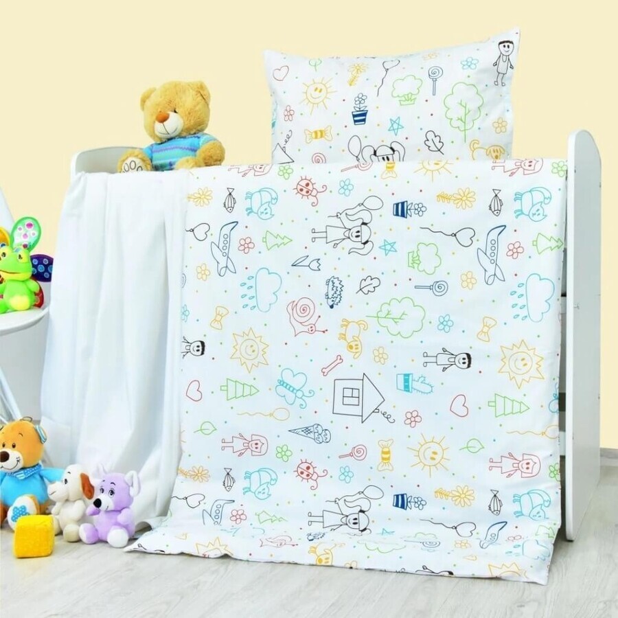 Juego de cama infantil de algodón EMI Happy blanco 1×1, ropa de cama infantil