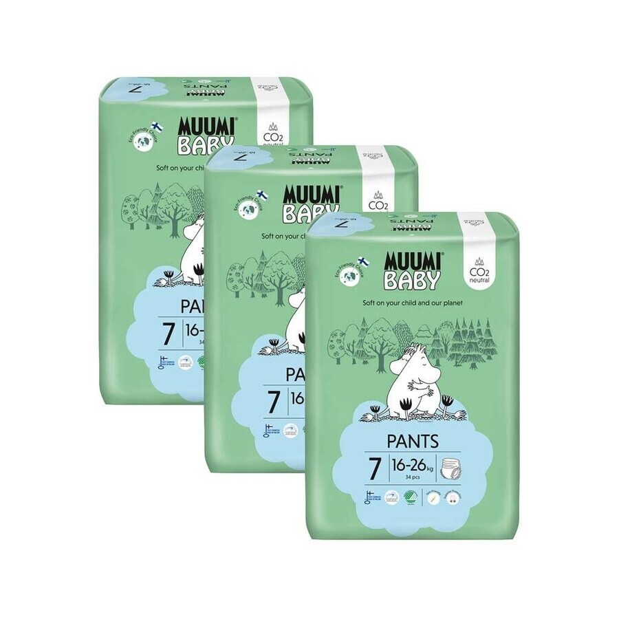 Muumi Baby Pants 7 XL 16-26 kg, 1×102pcs monthly pack of organic diapers, organic diapers