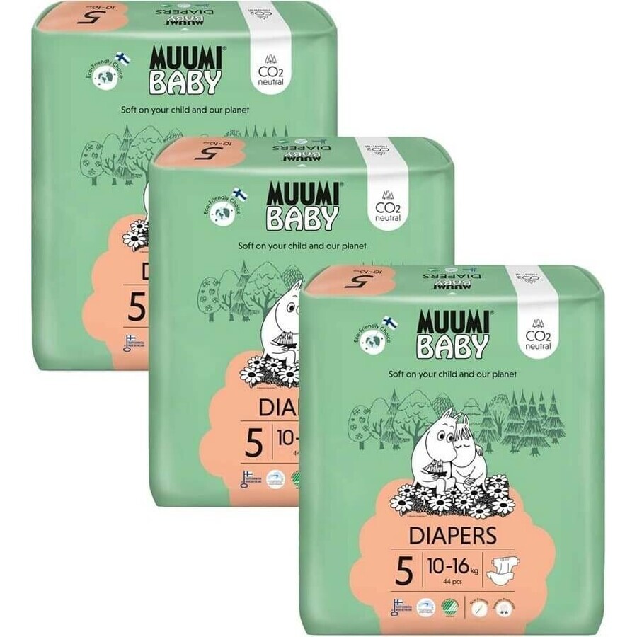 Muumi Baby 5 Maxi+ 10-16 kg, 1×132pcs monthly pack of ecological diapers, ECO Diapers